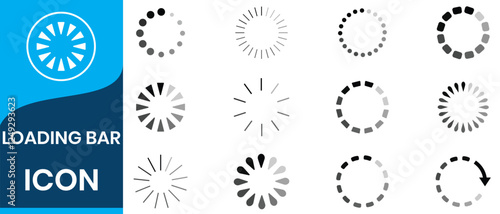 Set loading bar icons. Progress bar loading signs. loading status bar in different design. collection of loading and buffering symbols for websites