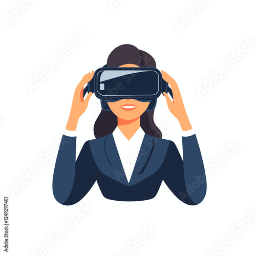 Businesswoman immersed in a virtual reality experience. Virtual Training, Digital Strategy, Tech Savvy, Innovative Learning, Immersive Technology, Professional Development, Futuristic Business