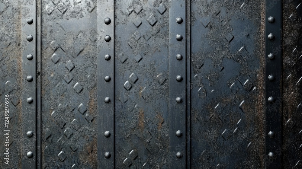 Textured Metal Surface with Rivets and Diamond Patterns Textured Metal Surface with Rivets and Diamond Patterns