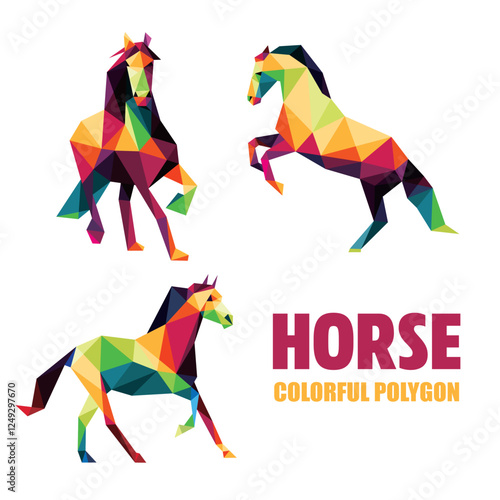 Horse Animal collection in Colorful Polygonal low poly. Horse Colorful abstract. Vector of Horse set in low poly polygon.
