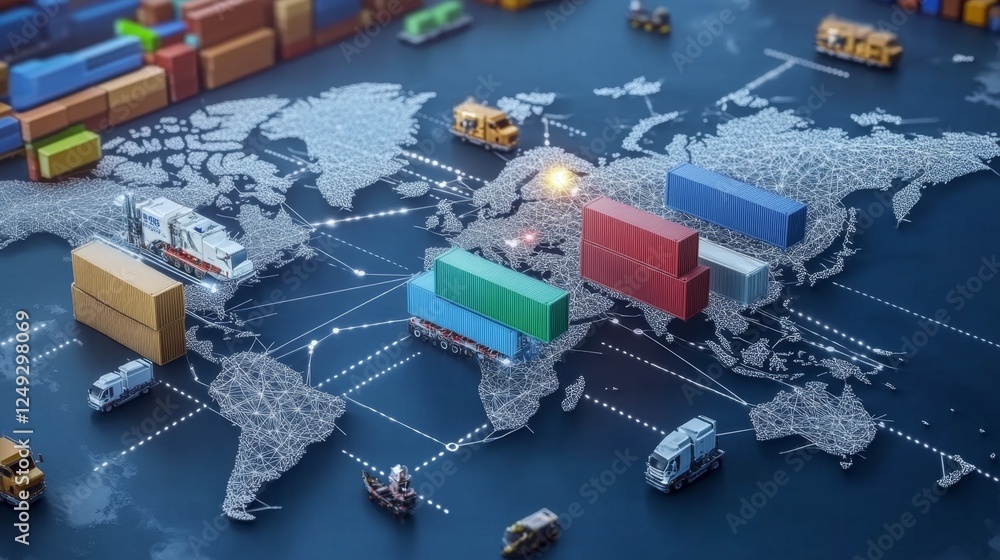 Obraz premium Integrating logistics networks visualizing connectivity in global supply chains
