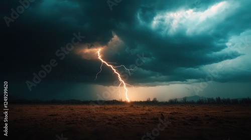 Wallpaper Mural Dramatic lightning strikes over a barren landscape under a stormy sky at dusk Torontodigital.ca