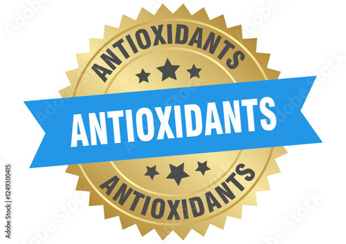 antioxidants. antioxidants round blue and gold label isolated on transparent background