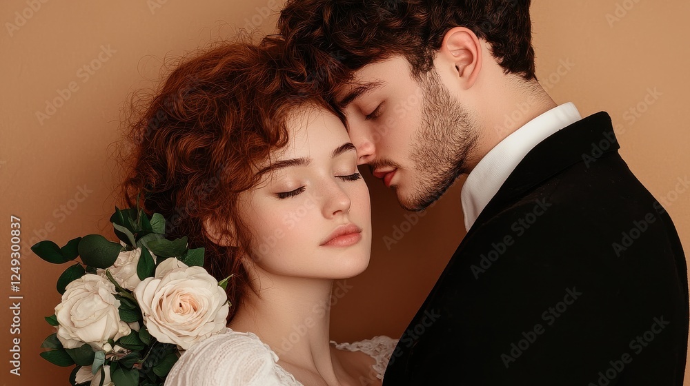Tender Moment Between Couple in a Close Embrace Against a Neutral Background Tender Moment Between Couple in a Close Embrace Against a Neutral Background