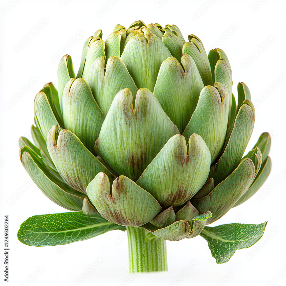 Fresh Artichoke Close-up: A vibrant green artichoke, with its intricate, scale-like leaves, takes center stage in a close-up photo that highlights its natural beauty and textural details. Fresh Artichoke Close-up: A vibrant green artichoke, with its intricate, scale-like leaves, takes center stage in a close-up photo that highlights its natural beauty and textural details.