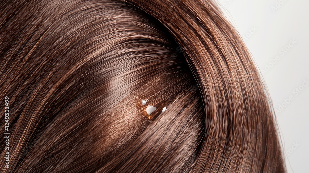 Hair Serum Repair Concept, Split Ends of Hair Being Fused Back Together by Shimm Treatment in a Close-Up View of Brown Hair