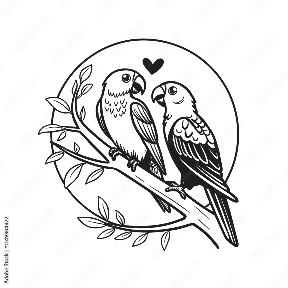 Fototapeta premium Black and white cute love birds