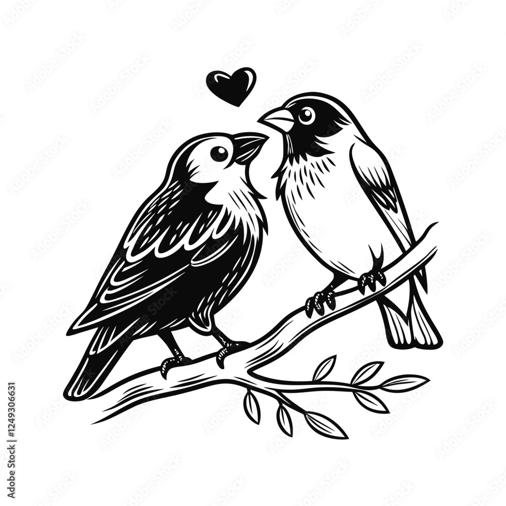 Obraz premium Black and white cute love birds