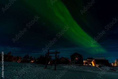 Wallpaper Mural Aurora Borealis - Northern Lights - over frozen lake Akaslompolo in Finnish Lapland. Torontodigital.ca