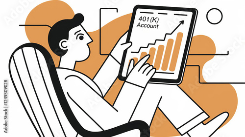 401(k) account retirement savings plan on a tablet, pension plan modern illustration, generative ai