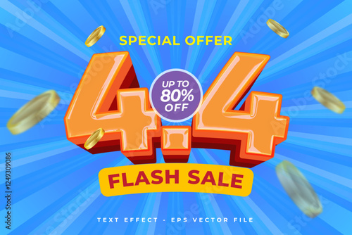 4.4 special flash sale offer with red and orange numbers. discount vector graphic element