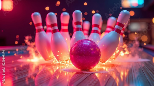 Wallpaper Mural Bowling pins and ball on fire on red background with reflection Torontodigital.ca