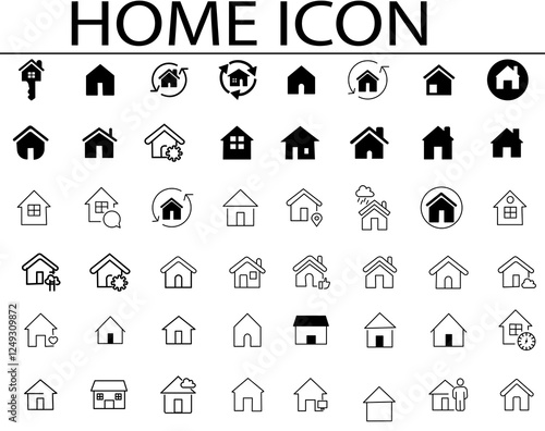 Set of outline home line icons isolated on a white background. House icons sign