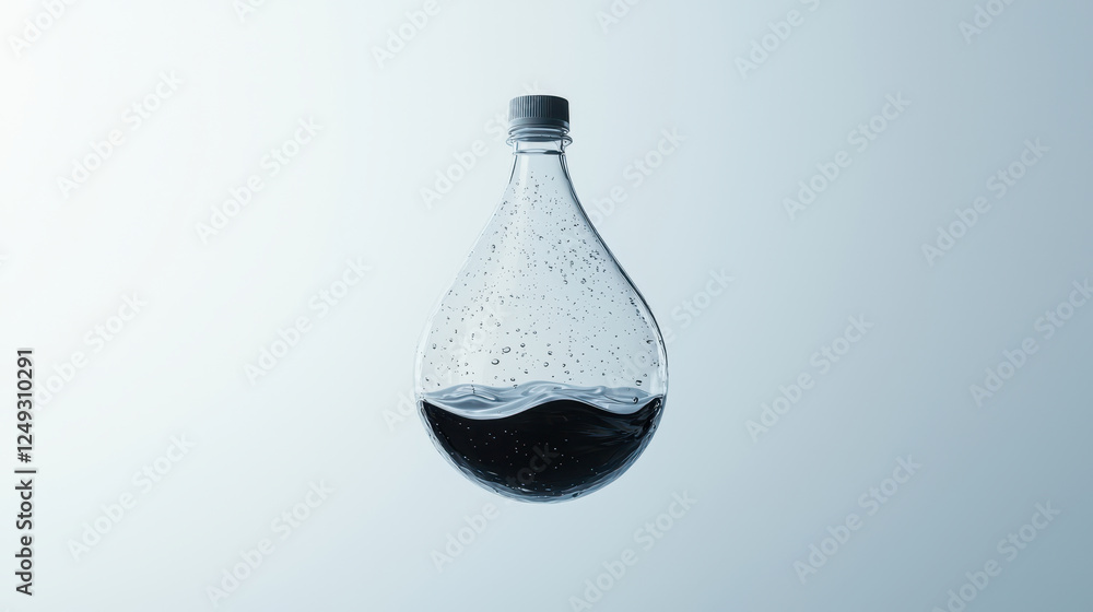 World Water Day clean crisis. floating water droplet with plastic bottle inside, symbolizing World Water Day clean crisis. floating water droplet with plastic bottle inside, symbolizing