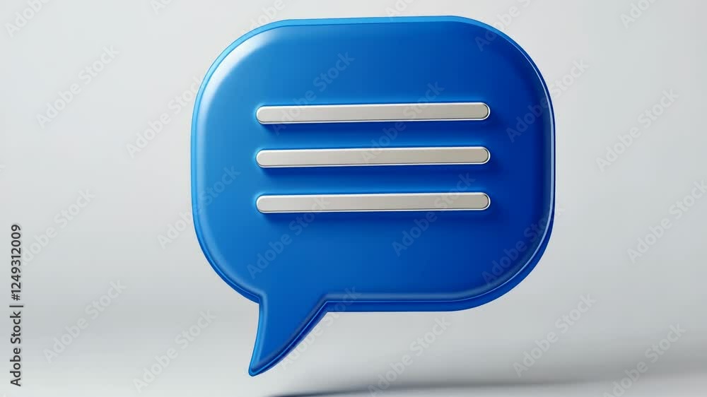 3d Glossy blue chat bubble featuring three white lines, isolated on a transparent background, ideal for communication concepts video 4k 3d Glossy blue chat bubble featuring three white lines, isolated on a transparent background, ideal for communication concepts video 4k