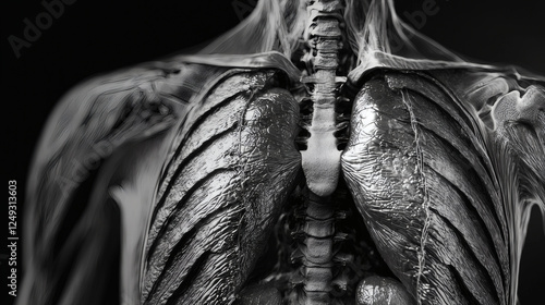 Black and white photo depicting a human body in a neutral pose with soft lighting