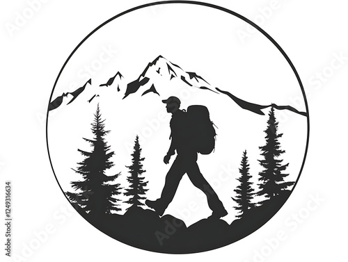 Simple Black and White Hiking Logo photo