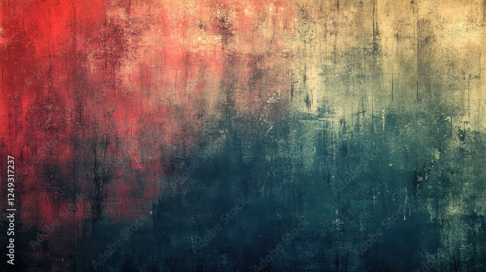 Fototapeta premium Abstract grunge texture, red, beige, blue tones, wall background, design element