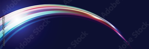 Lines in the shape of a comet against a dark background. Illustration of high speed concept. Motion light effect for banners