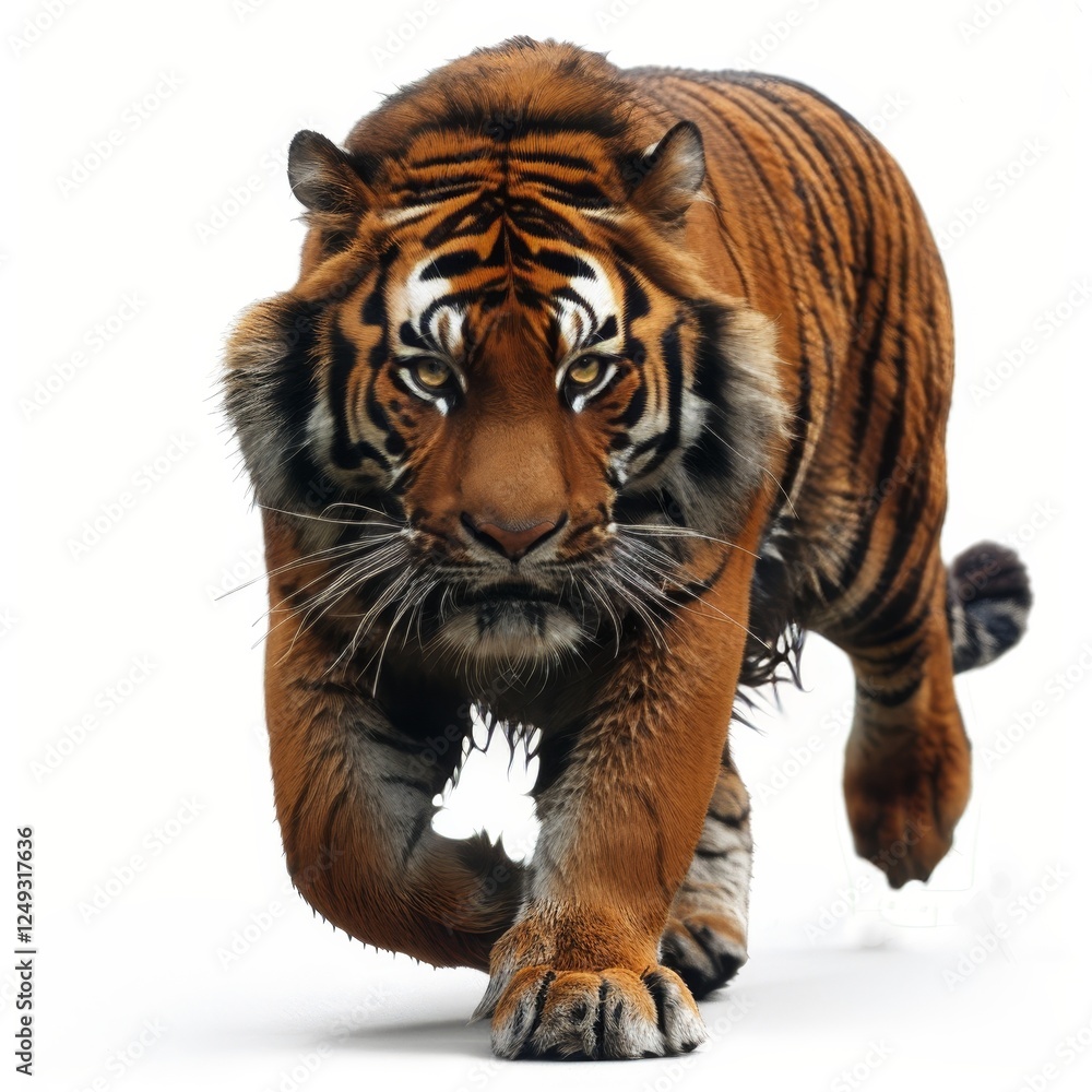 Obraz premium Stunning isolated tiger on a pure white background for impactful visuals and design projects