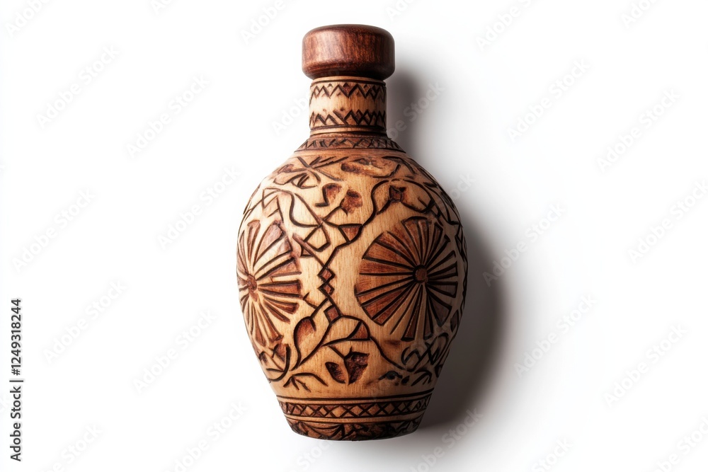Iraqi arak bottle with date palm motif and traditional mashrabiya pattern, Middle Eastern style, earthy colors, cultural heritage symbol Iraqi arak bottle with date palm motif and traditional mashrabiya pattern, Middle Eastern style, earthy colors, cultural heritage symbol