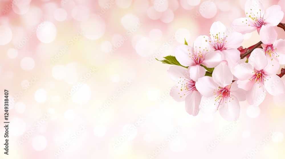 Blossoming Cherry Flowers on Branch with Soft Pink Background Bokeh Effect Light Delicate. Blossoming Cherry Flowers on Branch with Soft Pink Background Bokeh Effect Light Delicate.