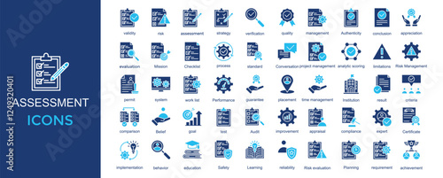 assessment icon set. with icon validity,risk,evaluation,quality,management