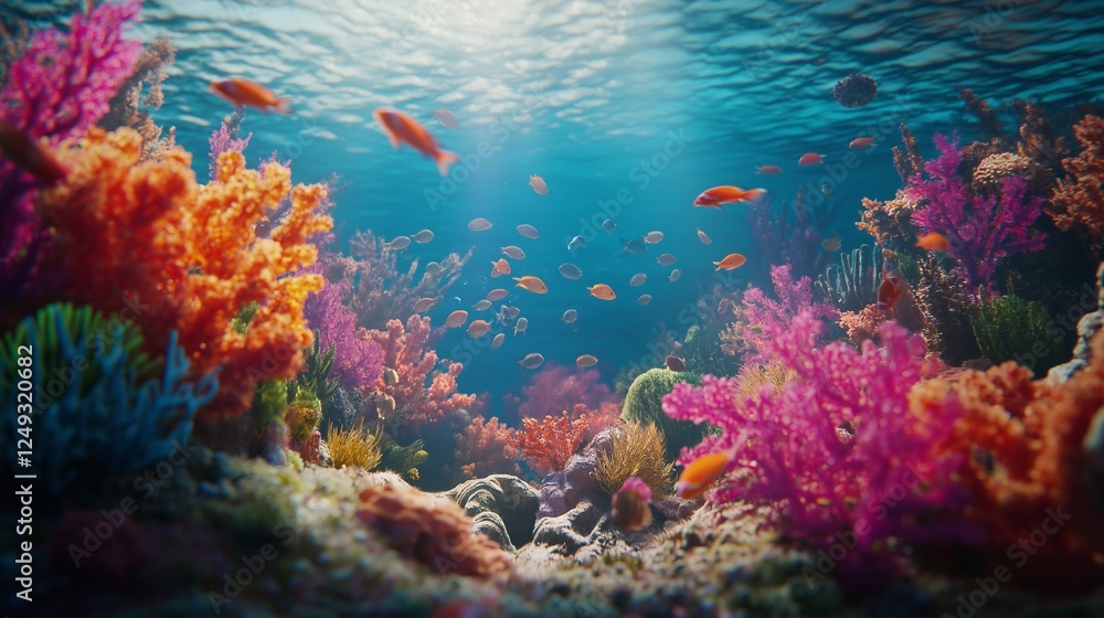 Naklejka premium coral reef and fishes in the river