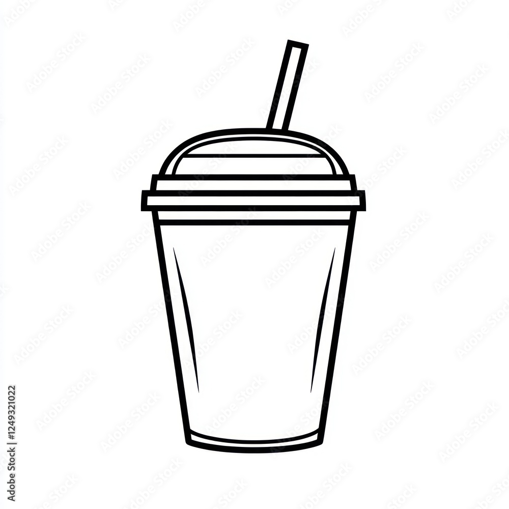 Outline drawing of a disposable cup with a lid and straw. Possible use Educational material or illustration for a beverage company Outline drawing of a disposable cup with a lid and straw. Possible use Educational material or illustration for a beverage company