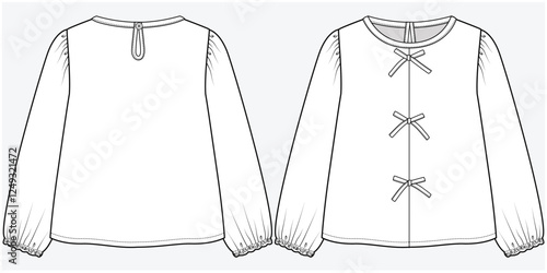 FULL SLEEVES WOVEN TOP WITH  CUTE BOW DETAIL DESIGNED FOR TEEN AND KID GIRLS IN VECTOR ILLUSTRATION FILE