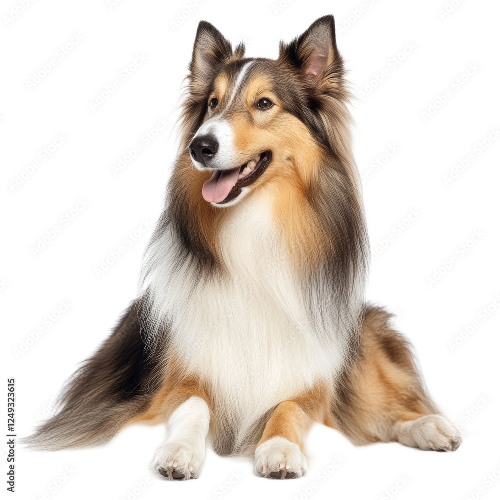 Happy Collie Dog Lying Down on White Background Happy Collie Dog Lying Down on White Background