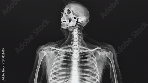 Skeleton with another smaller skeleton depicted inside its ribcage on a white background