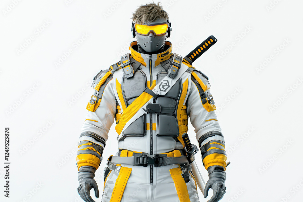 Futuristic professional in tactical gear poses confidently Futuristic professional in tactical gear poses confidently