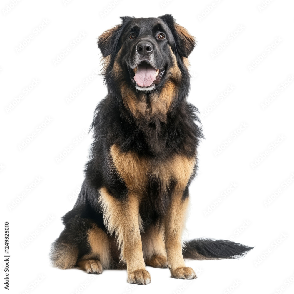 Happy Black and Tan Long-haired Dog Sitting Happy Black and Tan Long-haired Dog Sitting