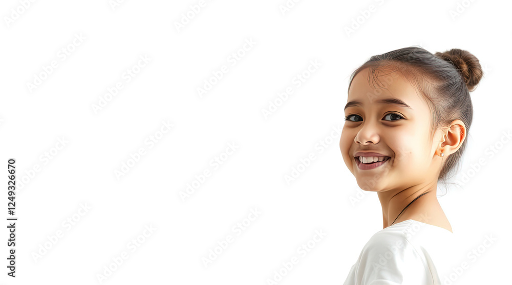 light photo of cute little girl smiling isolated on white background, free copy space light photo of cute little girl smiling isolated on white background, free copy space