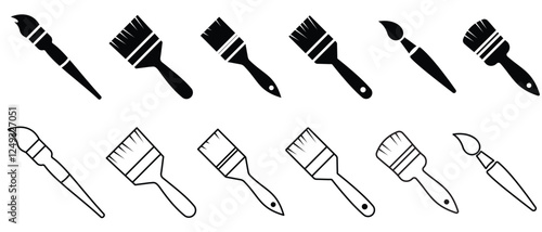 Paint brush icon set. Assorted paintbrush vector illustration. Paint brushes drawing tool. Containing various paintbrush for small to wide. Flat simple design. vector illustration.