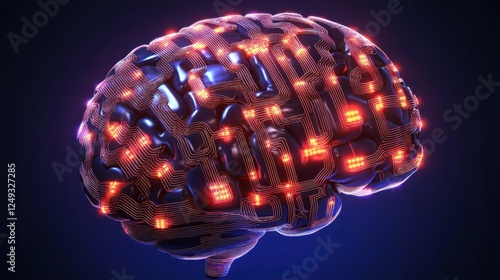 A 3D cartoon AI brain with glowing circuits, symbolizing artificial intelligence and deep learning.