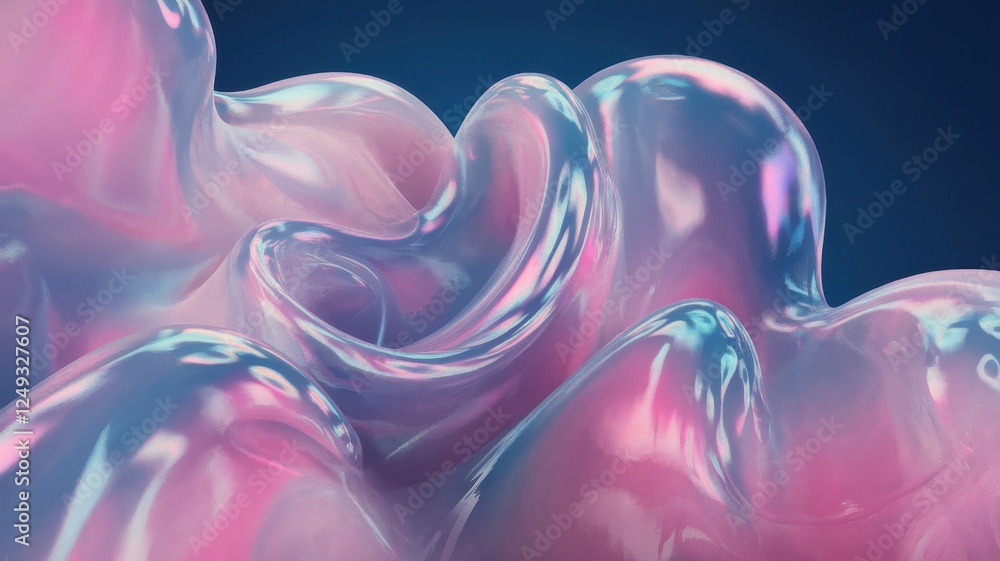 Obraz premium A mesmerizing swirl of translucent pink and blue fluid shapes, creating an ethereal and dreamy atmosphere.