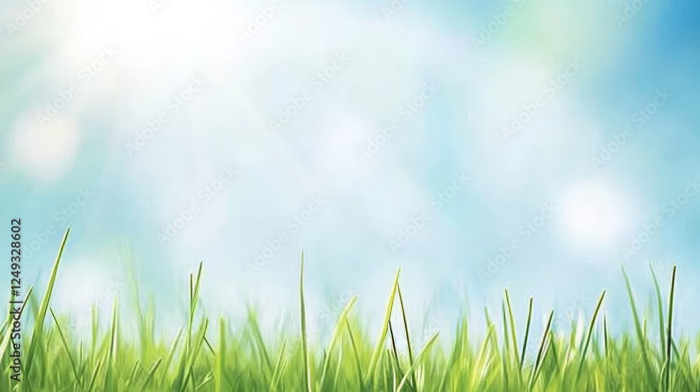 Bright Sunlight on Green Grass Blades Against Blue Sky on Sunny Day Nature Scenery. Bright Sunlight on Green Grass Blades Against Blue Sky on Sunny Day Nature Scenery.