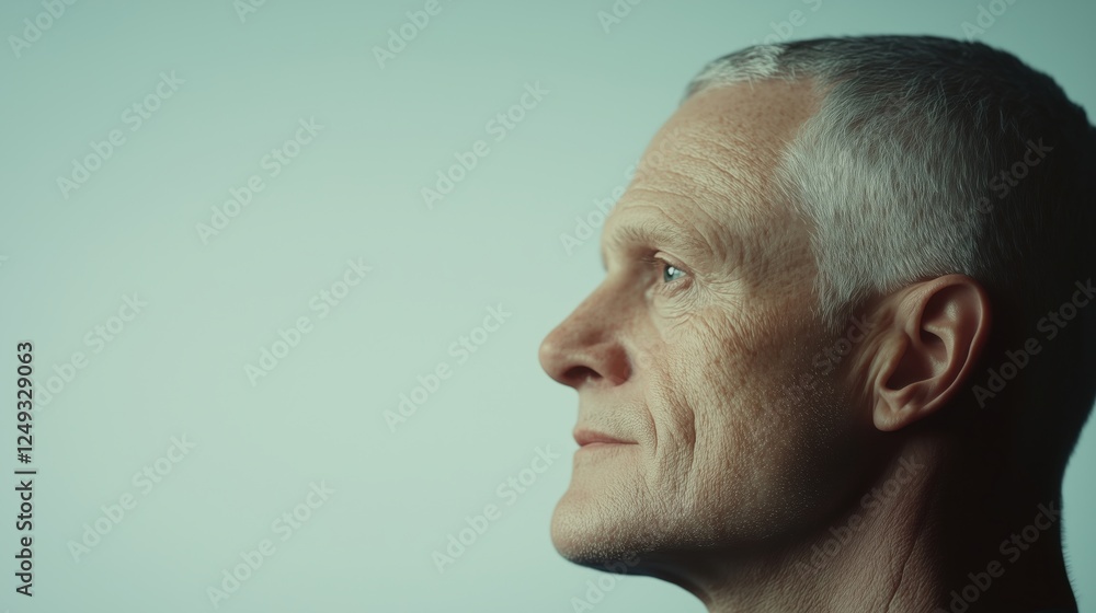 A profile portrait of an elderly man with gray hair against a light background. A profile portrait of an elderly man with gray hair against a light background.