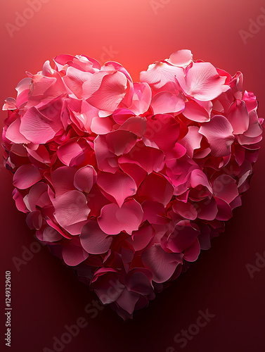 Wallpaper Mural A heart shape composed of numerous delicate pink rose petals against a soft, graduated red background. Torontodigital.ca