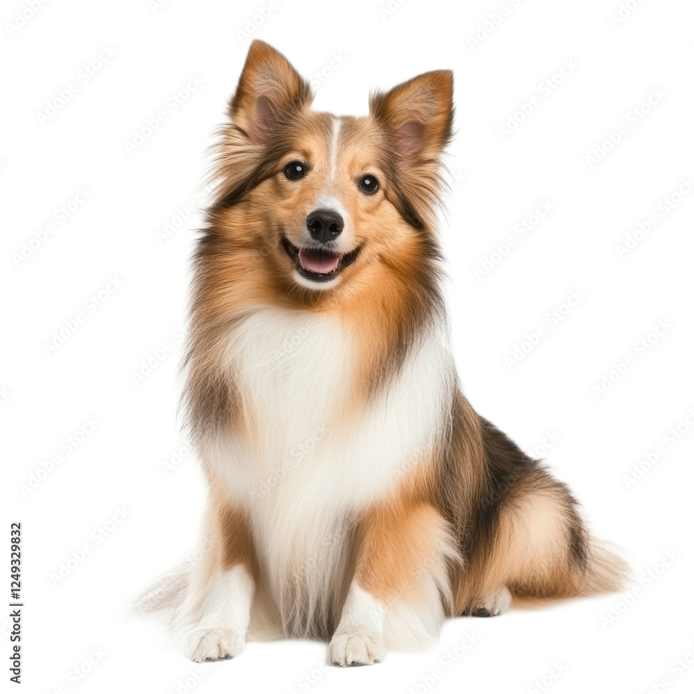 Happy Shetland Sheepdog Sitting on White Background Happy Shetland Sheepdog Sitting on White Background