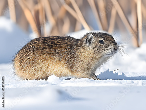 Groundhog Day. Groundhog Peeks out of Snow During Winter, Showcasing the Charm of Wildlife in a Snowy Environment
