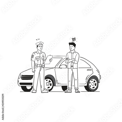 sketch illustration of police ticketing a driver