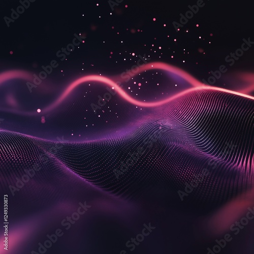 Wallpaper Mural visualization of wave particle A mesmerizing digital abstract featuring flowing pink and purple waves, illuminated with glowing particles. The wavy lines create a dynamic, futuristic landscape  Torontodigital.ca