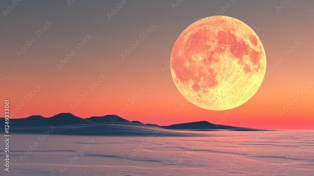 A stunning full moon rises over a serene landscape, casting a soft glow across the horizon at twilight. A stunning full moon rises over a serene landscape, casting a soft glow across the horizon at twilight.
