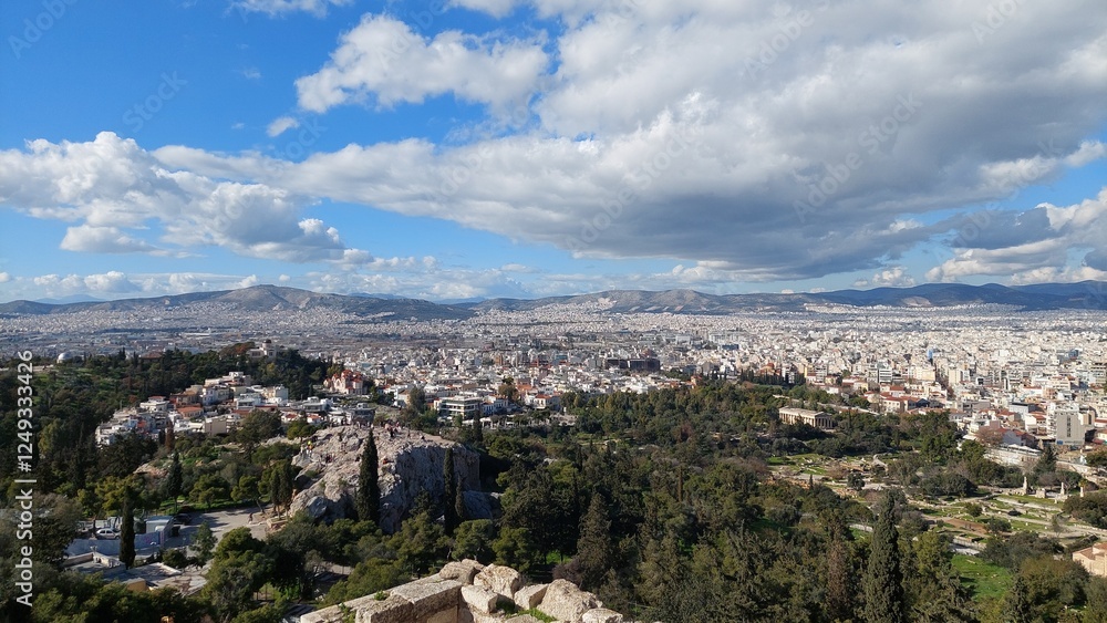 View of the city and the park with a rock. Greece, Athens View of the city and the park with a rock. Greece, Athens