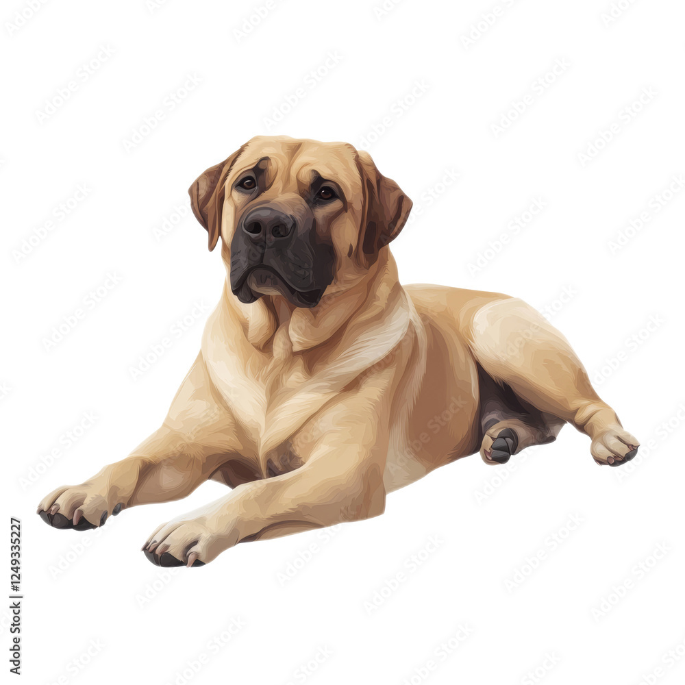Boerboel Dog Lying Down, Isolated on White Background. Boerboel Dog Lying Down, Isolated on White Background.