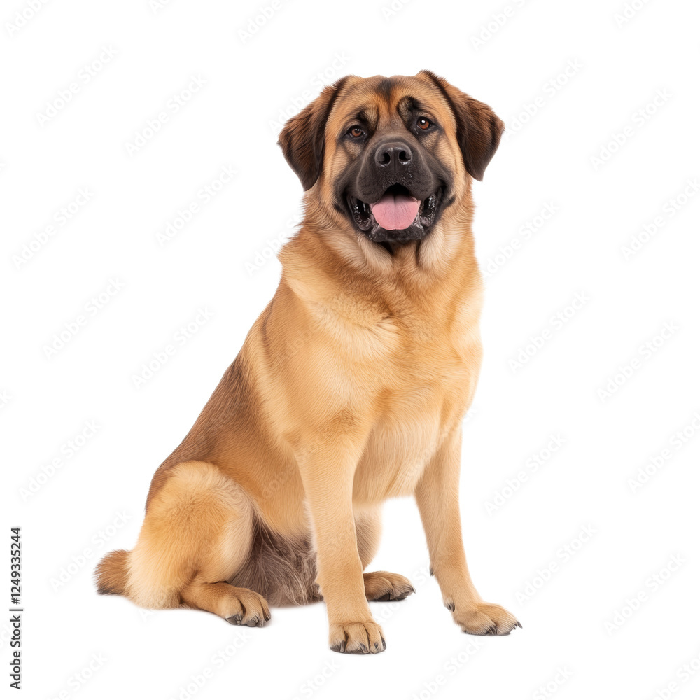Adorable Golden Brown Leonberger Dog Sitting on White Background Adorable Golden Brown Leonberger Dog Sitting on White Background