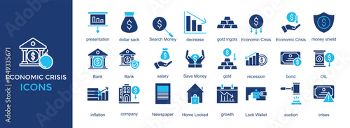 economic crisis icon set. with icon bank,finance,economy,crisis,economic